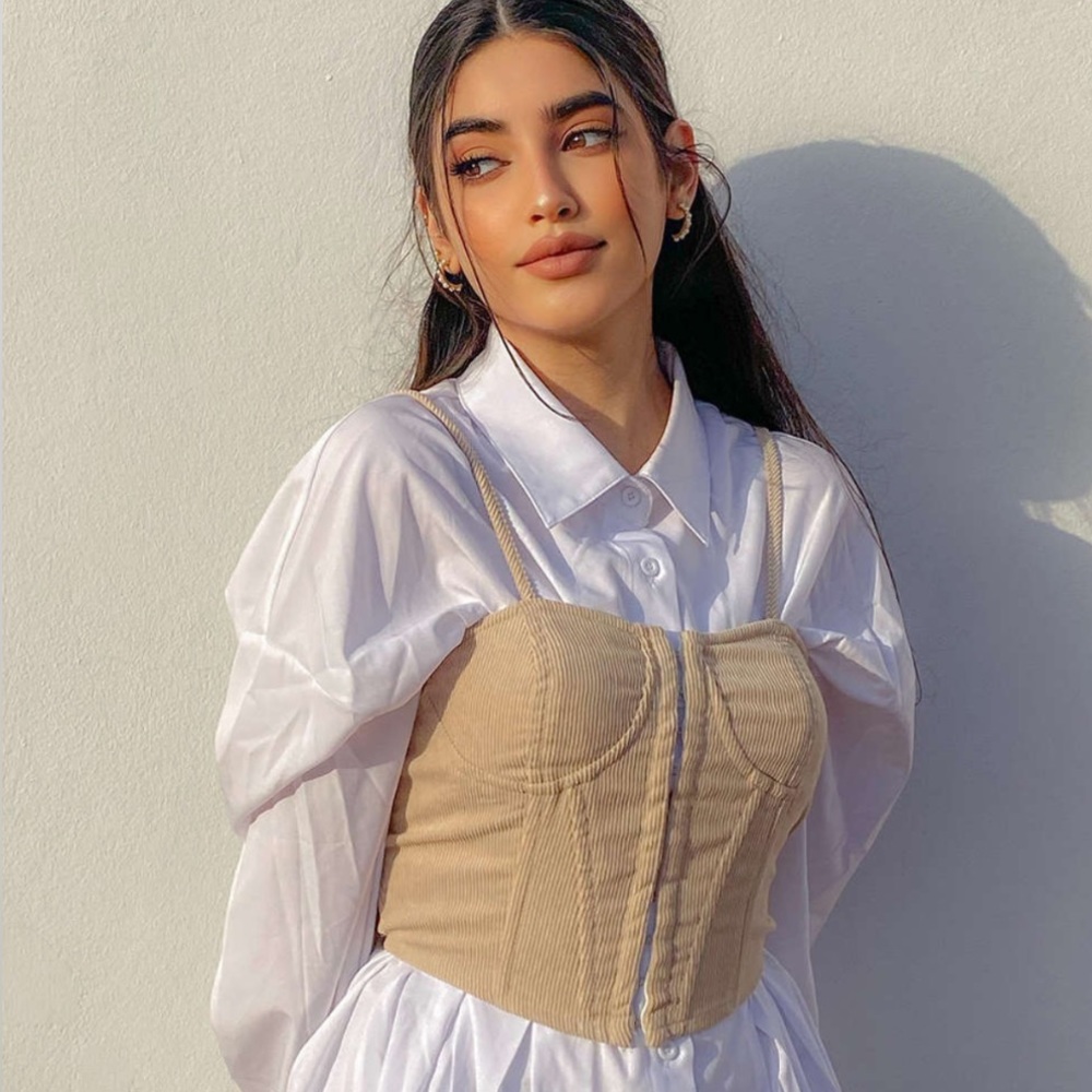 Cider Solid Corduroy Corset Top Tan Size Small *NWOT* - Picture 1 of 8